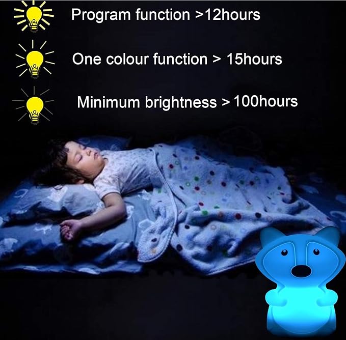 Fox Night Lights Bedside lamp, Bedroom Light for Kids, Baby Nursery lamps - Break Resistant, Eye Caring, Adjustable Brightness & Color and Time Setting, Gifts for Kids Babies Boy Girl - Medium