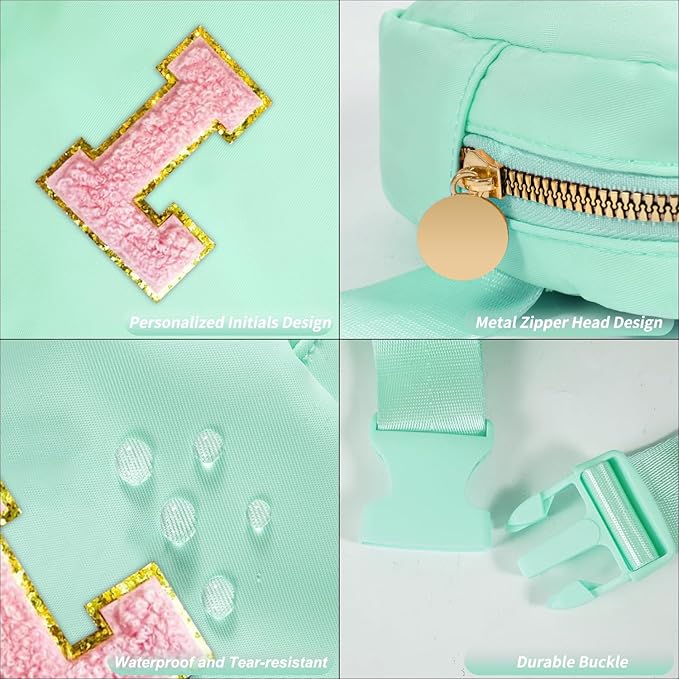 Mini Belt Bag Fanny Pack with Initials Letter Patch Small Crossbody Bags Cute Stuff Birthday Gifts for Teenager Girls Trendy Stuff for Teens - Light Green,L