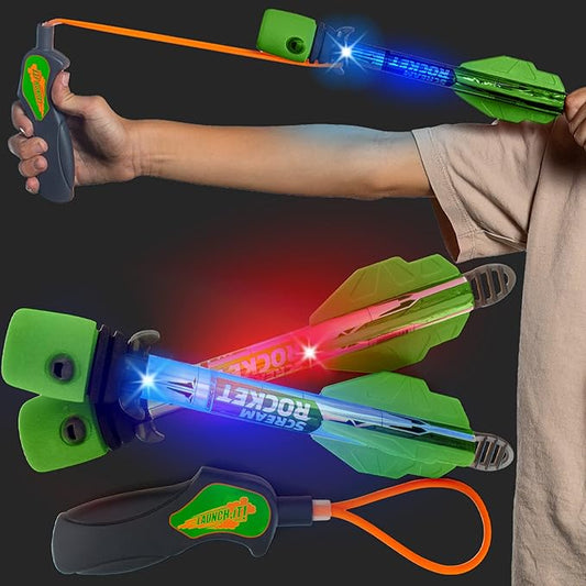 Light Up Foam Rocket Toys for Kids: Best LED Rocket Launcher Slingshot Lights Up & Makes Noise! for Boys & Girls. Outdoor Toy Party Favors Easter Stuffers & Great Gifts for Ages 8 9 10 11 12 13 +