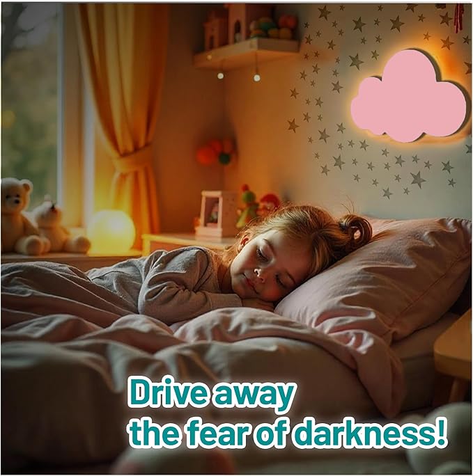 Cloud Lights - Nursery Decor Cloud Lamp, Rechargeable Baby Lamps with Remote, Hanging Lamp for Nursery, Kids Night Light with Timer & Touch Control (Pink)