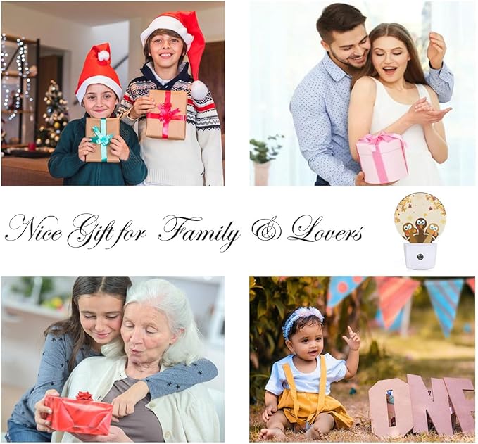 EKOBLA Thanksgiving Day Turkey Nightlight Autumn Red Maple Leaf LED Night Light Plug into Wall with Dusk to Dawn Light Sensor for Bedroom Living Room Kitchen