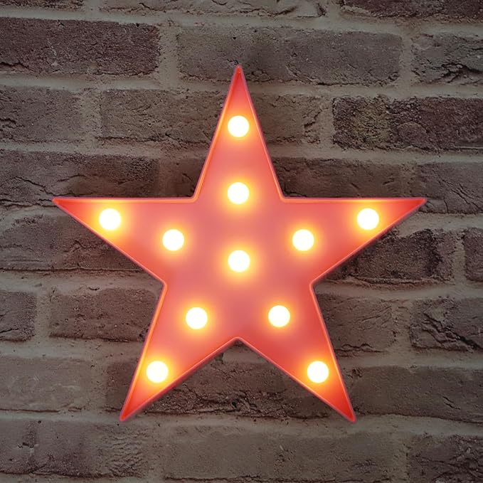 LED Marquee Star Sign Night Light, Battery Operated Star Shaped Desk Table Lamp for Kids, Baby, Child, Girl Gift, Nursery Room, Wall Decor (Pink)