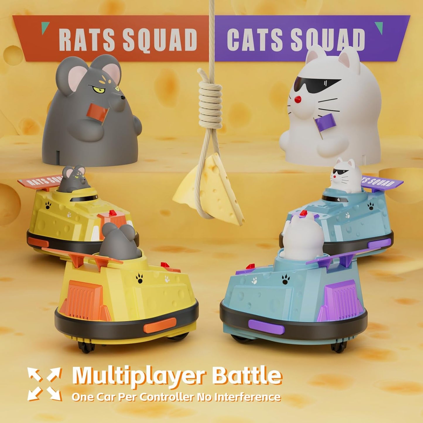 2 Pack Remote Control Car, RC Ejecting Bumper Car for Kids, Cat and Rat War Cheese Bumper Car, Car Toys for Ages 5-7, Christmas Birthday Gifts Toys for 3 4 5 6+ Year Old Boys Girls