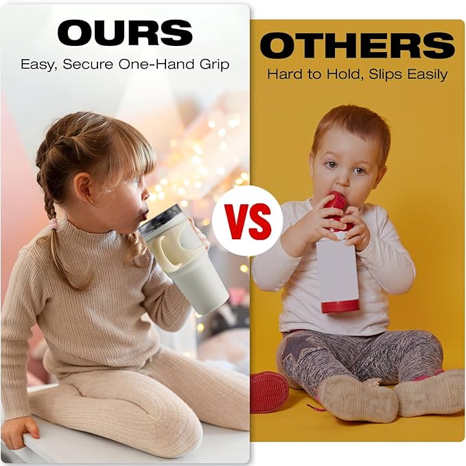 NiHome Tumbler Grip Compatible with 14oz Stanley Quencher, Fit for 12 15oz Zak Owala kids Cups Accessories Handle, Silicone Dual-Handle Tumbler Handles for Home Travel Outdoors Daily Use (2PCS,Cream)