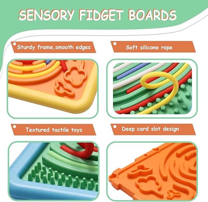 Sensory Activity Board for Kids & Adults: 2Pack Double-Sided Stress Relif Sensory Board Toys with 40 Strings & Storage Bag | Quiet Fidget Board Stocking Stuffers for ADHD & Autism Boys Girls