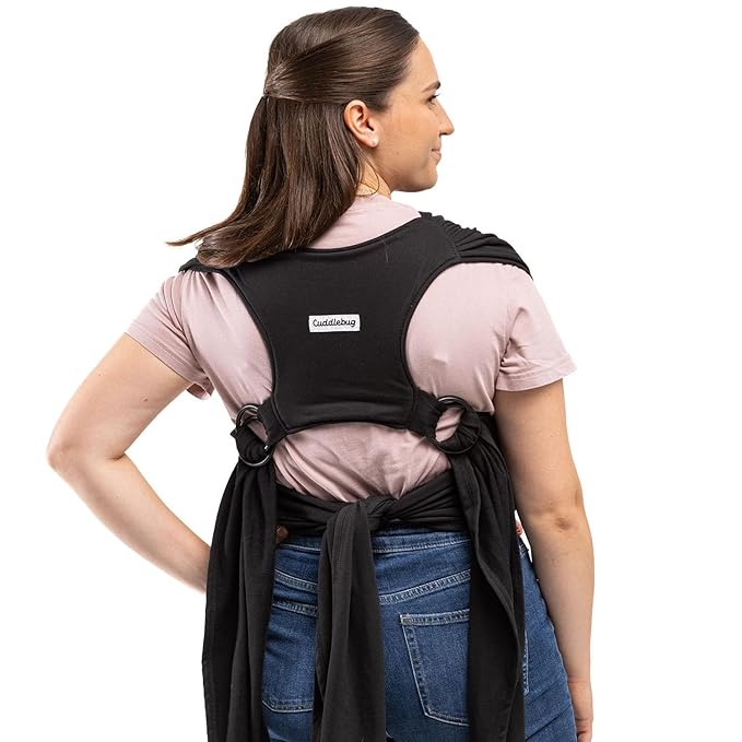 CuddleCarry™ Pre-Wrapped Baby Ring Sling by CuddleBug - Adjustable, Lightweight Baby Carrier Wrap - Ergonomic Front Carry for Newborn to Toddler (0-36m, 8-35 lbs) - Black