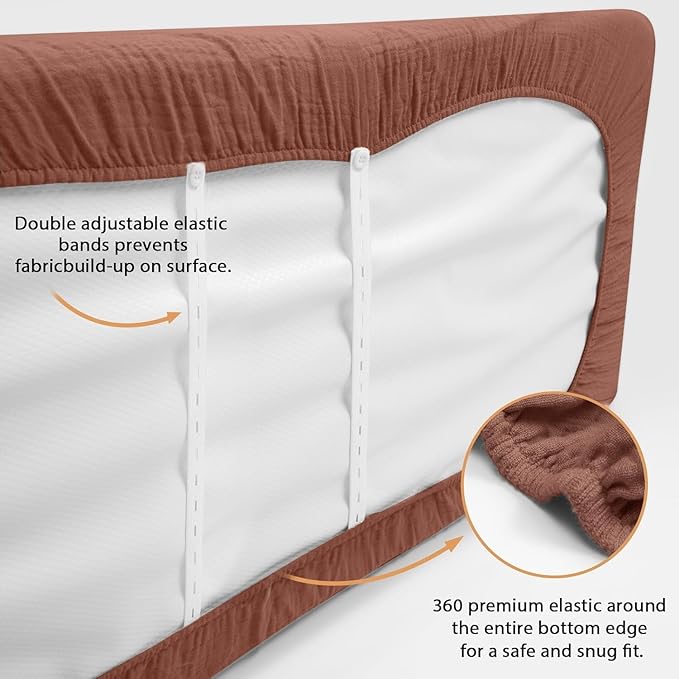 2 Pack Soft Muslin Baby Crib Sheets, 100% Cotton Breathable Double Layer Fitted Sheets for Standard Crib and Toddler Bed Mattresses 28x52 Inches, for Baby Girls and Boys (White & Brick