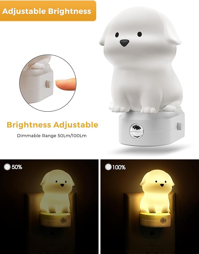 L LOHAS LED Plug in Night Light for Kids 2 Pack, 3D Cute Puppy Night Lights with Dusk to Dawn Sensor, RGB+Soft White 3000K Dog Night Light, Christmas Birthday Gift Nightlight for Kids, Room Decor