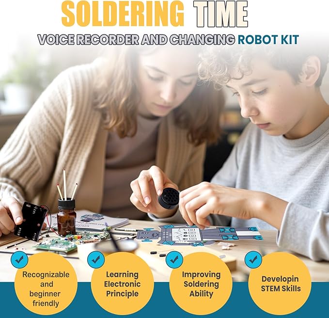 Soldering Robot Recording and Voice Changing DIY Kit Electronic Soldering Project Practice Kit Cool Sound Effects Fun STEM Kit for Family and Friends