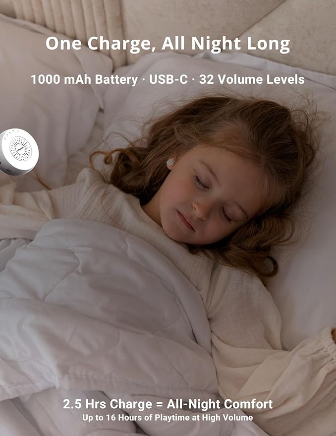 FOXFINE White Noise Machine, Portable Sound Machine with 36 Soothing Sounds, Focused Light, Timer, for Sleeping, Baby, Adults, Home & Travel, White