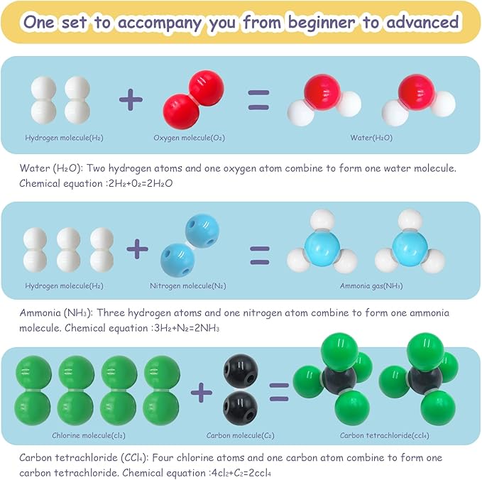 240Pcs Molecular Model Kit Inorganic Atomic Chemistry Element Set Organic Chemical Molecular Structure Model Building Kit Science Teaching Supplies Gifts for Teachers Friends Family Members