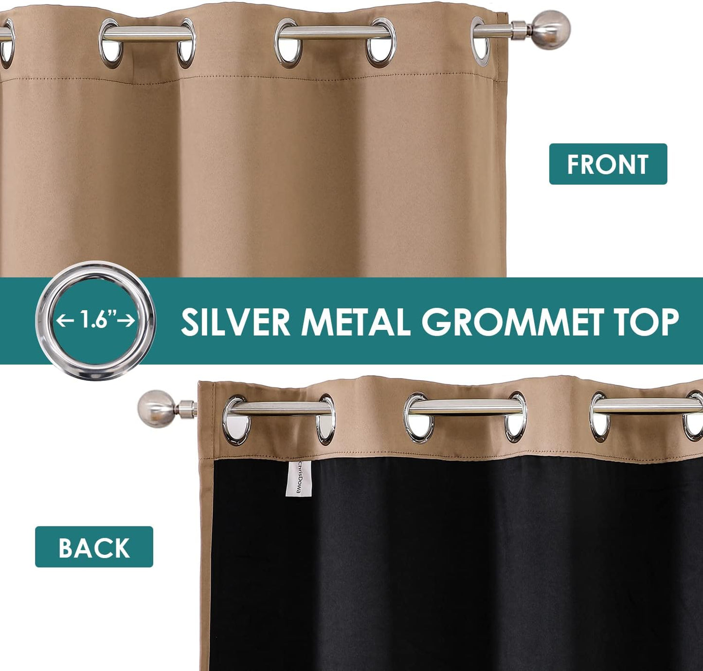 ChrisDowa 100% Blackout Curtains 90 inch Long for Bedroom with Black Liner, 2 Thick Layers Total Blackout Thermal Insulated Grommet Long Window Curtains 2 Panels Set (Cappuccino, 52 x 90 Inch)