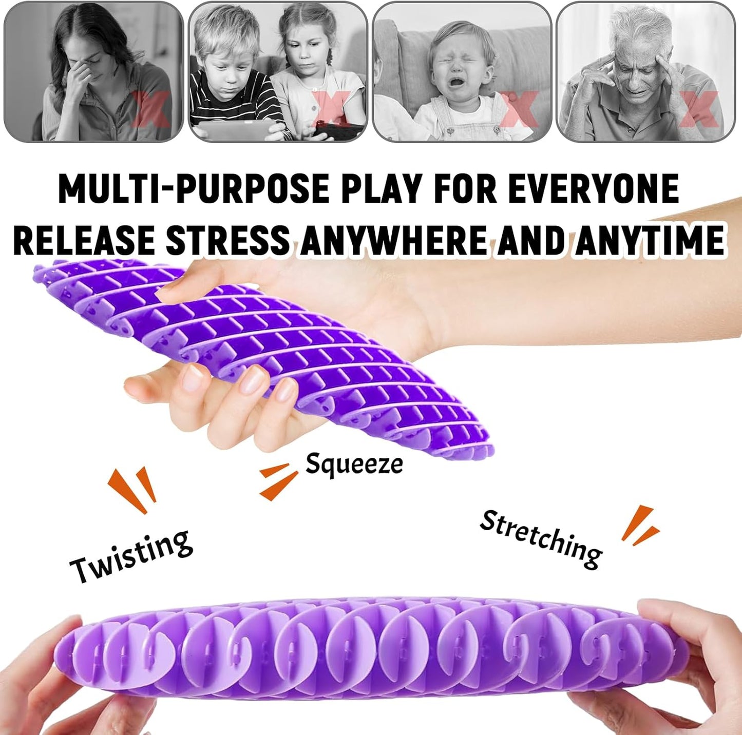 Fidget Worm Toy,Worm Big Fidget Toys Adults and Kids, Funny Stretchy Sensory Stress Toys, Fidget Sensory Squeeze Toys, Relieves Stress and Anxiety Finger Toys for Kids with Autism ADHD- Purple