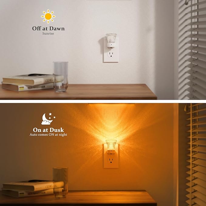 JandCase Amber Night Light Plug in, Night Lights Plug into Wall [2 Pack] with Dusk to Dawn Light Sensor, 1600K Amber Night Light, Adjustable Brightness Nightlight for Kids Bathroom Bedroom Hallway