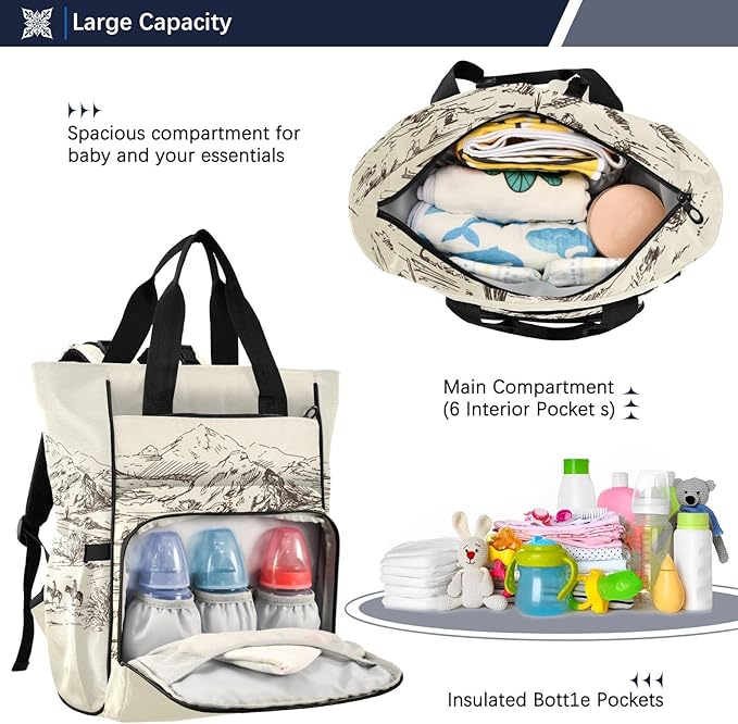 Diaper Bag Backpack West Desert with Cowboys Travel Diaper Bags for Women, 10L Functional Baby Changing Bag with Insulted Pockets, Stroller Straps