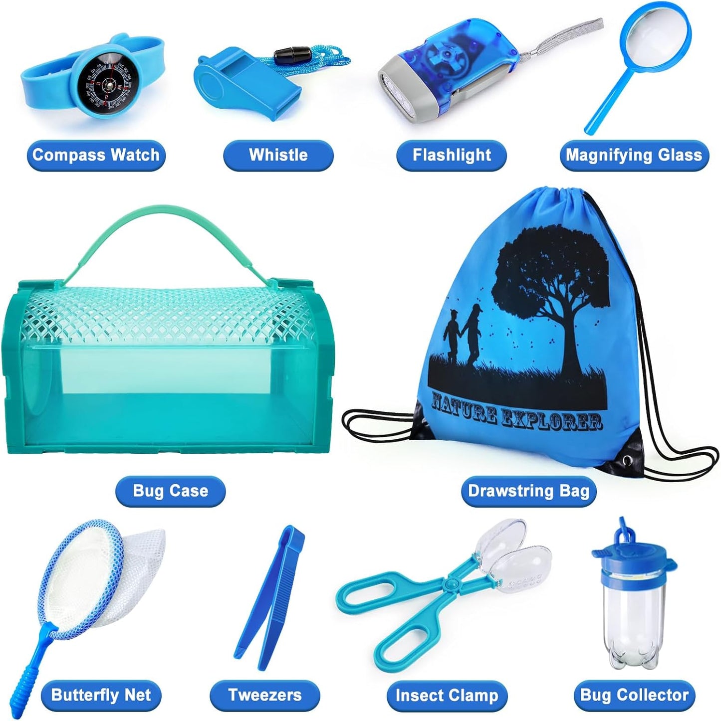 Bug Catcher Kit & Outdoor Explorer Kit for Kids, 10 Pcs Bug Catching Kit with Toy Cage, Backpack, Flashlight, Manifying Glass, Toy Net, Outdoor Exploration Toys Gift for Boys Girls 3-12