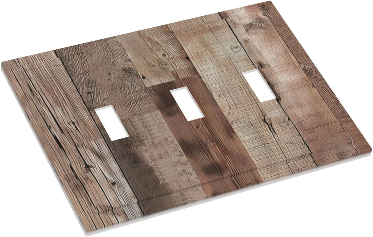 Decorative Switch Covers Plate Retro Wood Plank Vintaga Wooden Board Cabin 3 Gang Artistic Wall Plate Unique Triple Toggle Light Switch Plate Jumbo Faceplate for Bedroom Home Decor