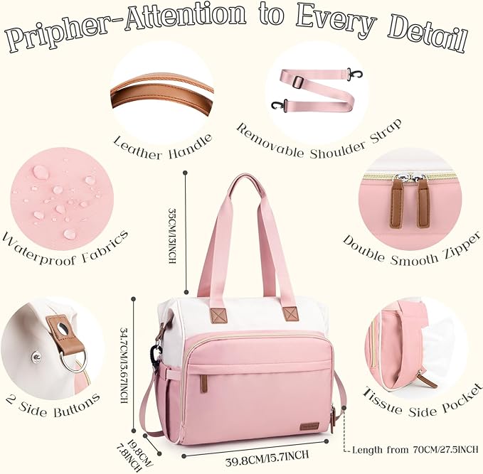 Diaper Bag Backpack, Mommy Travel Diaper Bag Tote with Shoulder Strap, Hospital Bag, Weekender Baby Bag for Mom