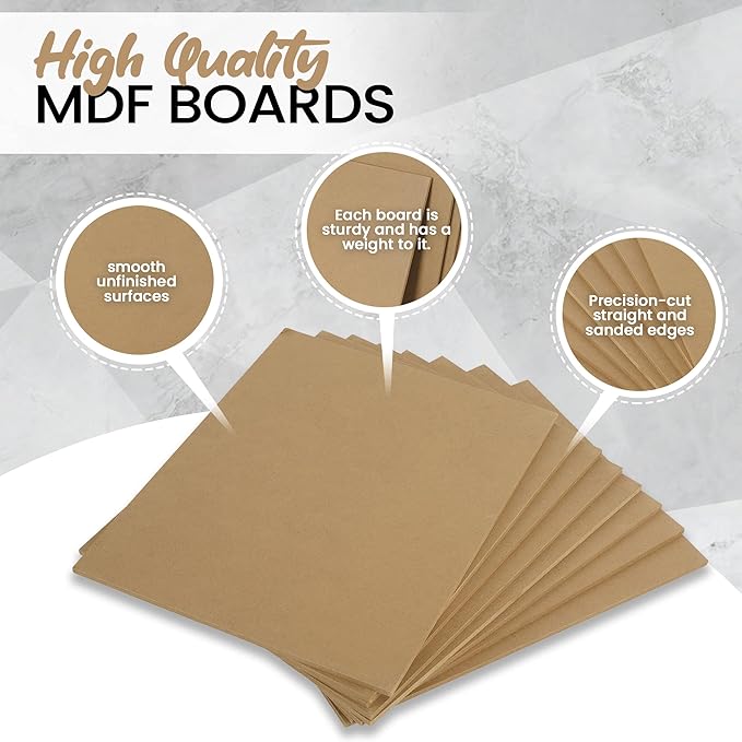 (8-Pack) CalPalmy 11” x 14” MDF Boards - 1/4” Thick Boards for Carpentry, Interior Design, Hobby Crafts, and More - with Smooth, Unfinished Sides and Sanded Edges