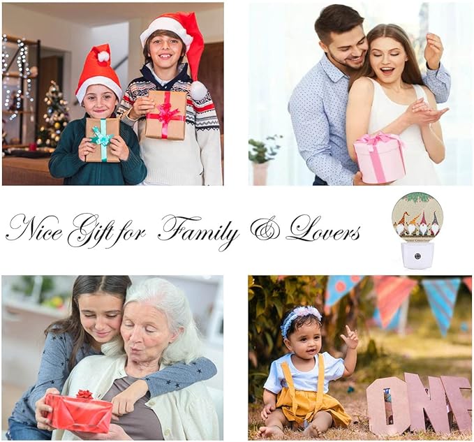 EKOBLA Gnome Night Light Christmas Winter Decorative Santa Elf Snowflakes Plug in Nightlights Home Dusk to Dawn Smart Sensor LED Lamp for Men Women Boys Girls Gift