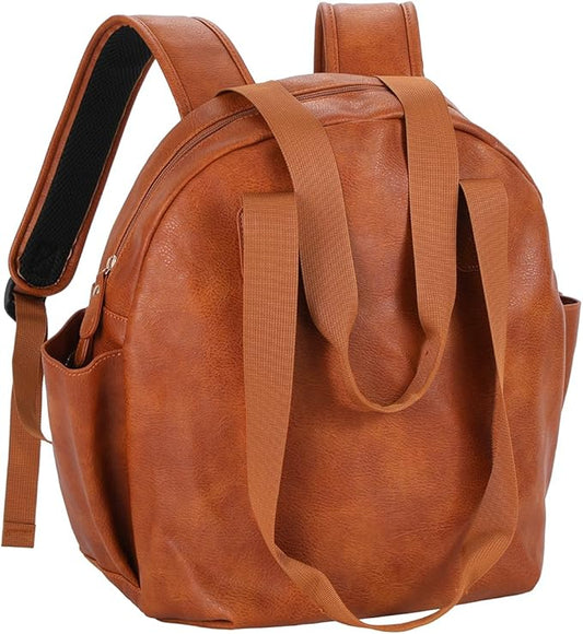 Stylish Diaper Bag Backpack, Leather Large Capacity Travel Baby Diaper Bag Tote for Mom Dad, Handbag shoulder bag, Waterproof, Lightweight Brown