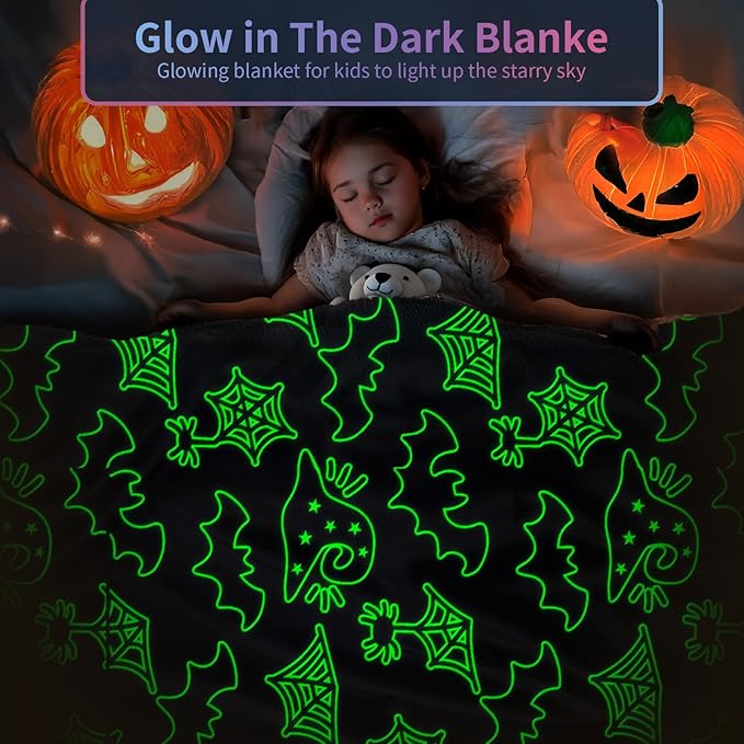 TEHALK Cute Bat Halloween Blanket for Couch, Spooky Blanket for Boys/Girls/Toddler/Kids/Teens/Women/Men 50"x 60"