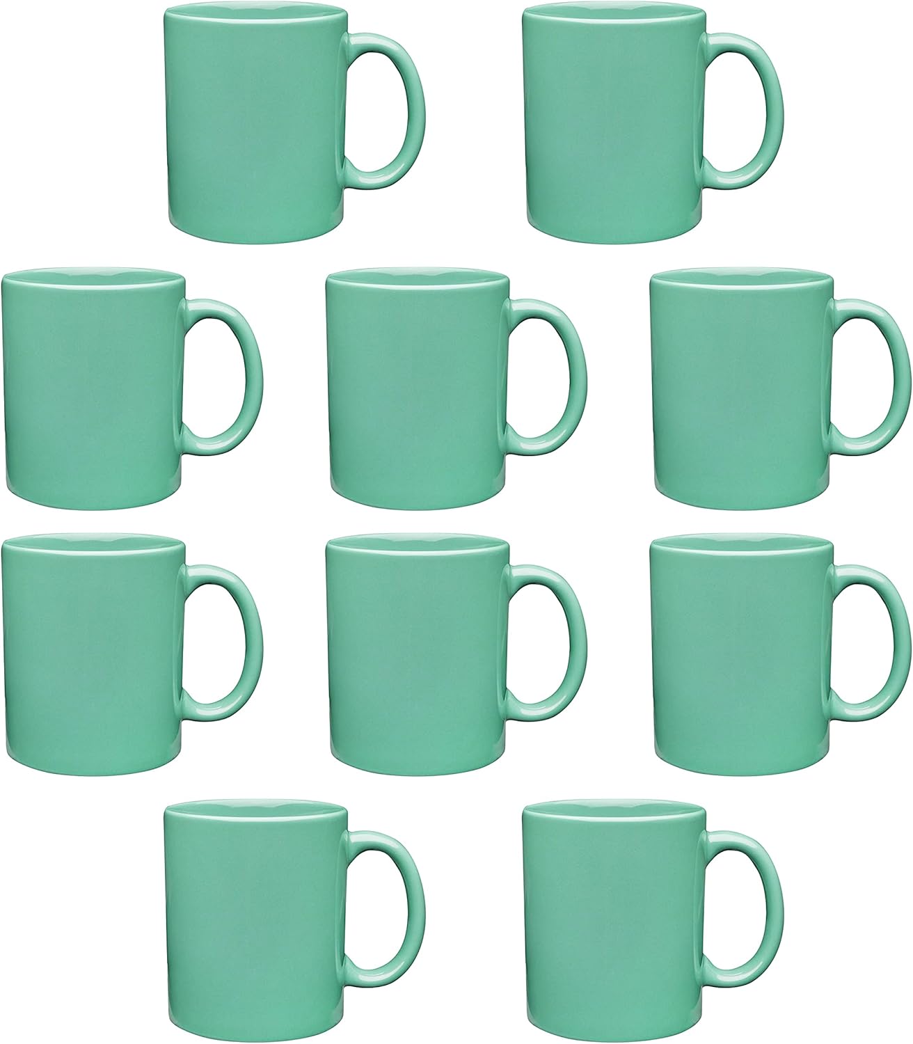 DISCOUNT PROMOS Ceramic Coffee Mugs 11 oz. Set of 10, Bulk Pack - Coffee cup set, Iced coffee cup, Gaming mug - Teal