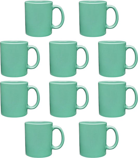 DISCOUNT PROMOS Ceramic Coffee Mugs 11 oz. Set of 10, Bulk Pack - Coffee cup set, Iced coffee cup, Gaming mug - Teal