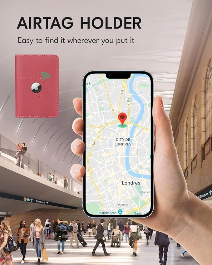 ALLIVE Genuine Leather Passport Holder with Airtag, Travel Must Haves Airport Essentials, Case Travel Gifts