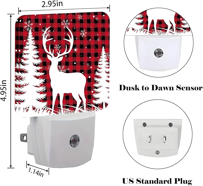 Silhouette Christmas Elk Night Light,Plug Into Wall Decor for Stairway,Hallway,Kitchen,Dusk to Dawn Sensor Nightlights for Boys/Girls/Women/Men Room Gifts