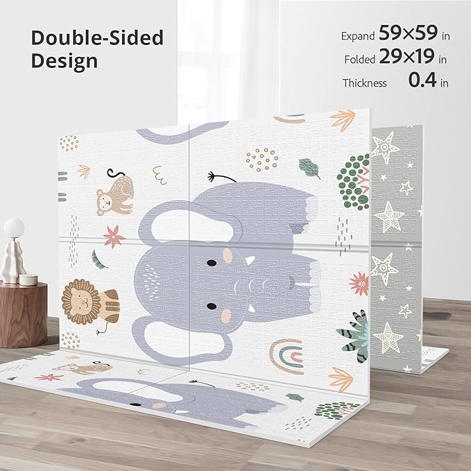 Baby Play Mat, 59 x 59 Play Mat Perfect for Use Baby Playpen, Foldable Soft Foam Baby Play Mat for Floor, Babies Activity Tummy Time Playmat, Kids Non Toxic Thick Mat for Baby, Toddlers, Infants
