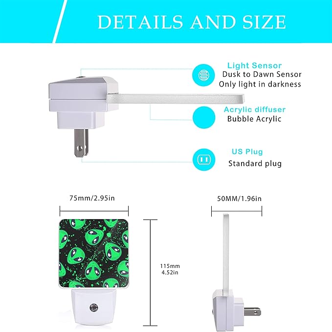 Alien Night Light,Green Aliens Plug-in Night Lights with Dusk-to-Dawn Sensor for Bedroom, Bathroom and Living Room 0.5W Sleep Friendly lamp for Women/Girls/Boys Gift