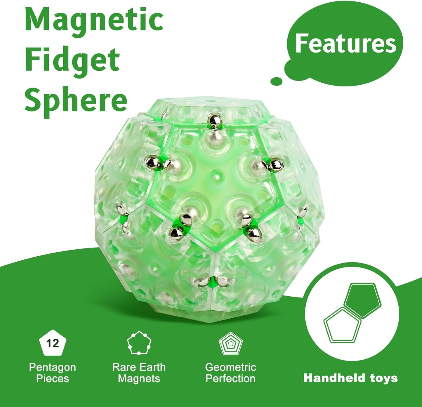 Magnetic ball toys, Fidget toys,stocking stuffers for adults,Gift for Teenage ,Gifts for Men，gifts for dad,Novelty Toy Gift for Friend，12-Piece Set (Green)