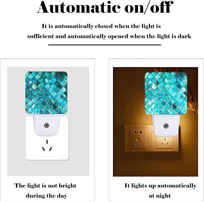Turquoise Blue Night Light,Plug Into Wall Decor for Stairway,Hallway,Kitchen,Dusk to Dawn Sensor Nightlights for Boys/Girls/Women/Men Room Gifts