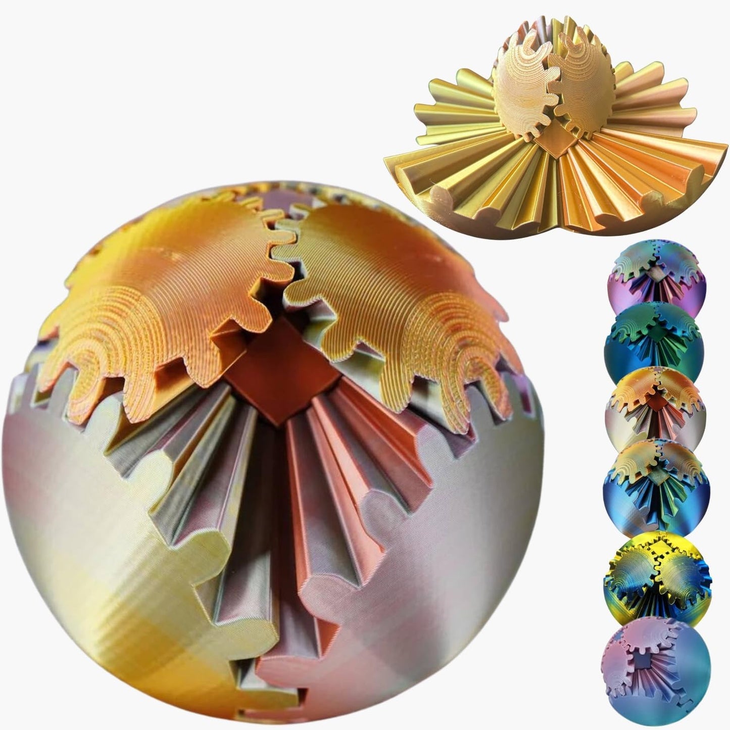 Gear Ball, 4.2in 3D Printed Gear Ball Spin Ball Cube Fidget Toys, Gear Sphere, Gear Balls Fidget Toy, Stress Ball, GearSphere Desk Toy, Fidget Balls, Gear Toy for Anxiety Relaxing (Laser Rose Gold)