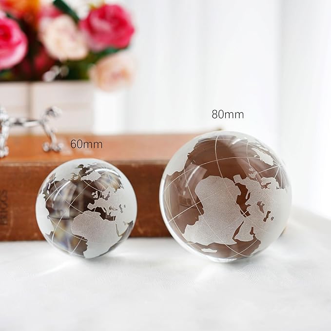 80mm Crystal Earth Globe Ball with Stand World Map Glass Sphere Desk Office Home Decor Glass World Globe Paperweight