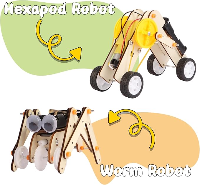 3-in-1 Robot Toys STEM Kits for Kids Ages 8-12 Build Wooden 3D Puzzle Robots Rope-Climbing, Roller & Walking Robot Model DIY Science Projects Crafts Gifts for Boys & Girls 6 7 8 9 10 Year Old