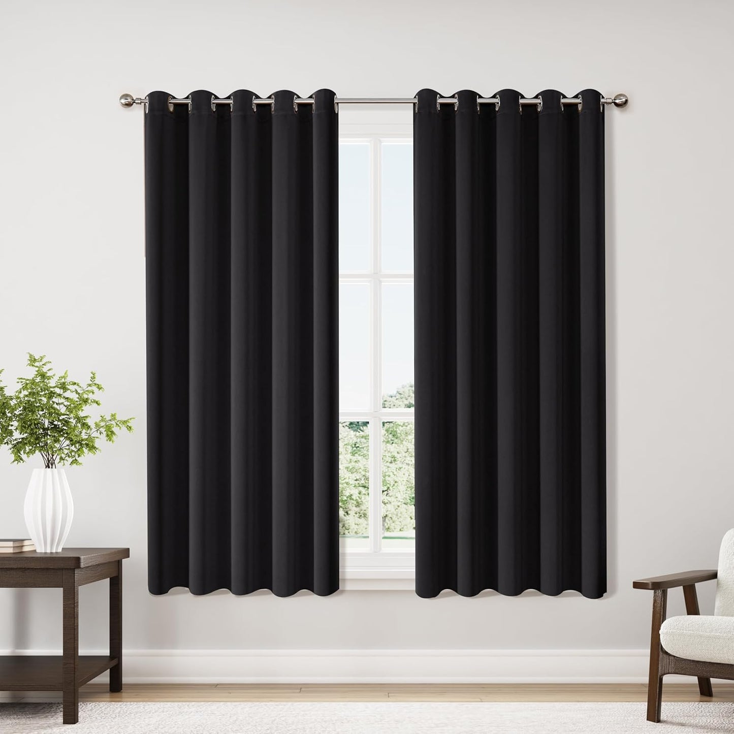 ChrisDowa Blackout Curtains 70 inches Wide for Bedroom - 2 Panels Set Extra Wide Grommet Thermal Insulated Room Darkening Curtains for Living Room (Black, 70 x 63 Inch)