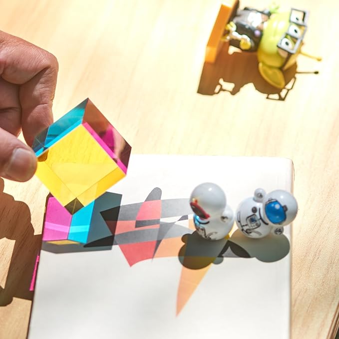 CMY Mixing Color Cube, 50mm (2 inch) Colorful Acrylic Prism for Desktop Decoration, Scientific & Educational Toys Gift for Kids, 5cm