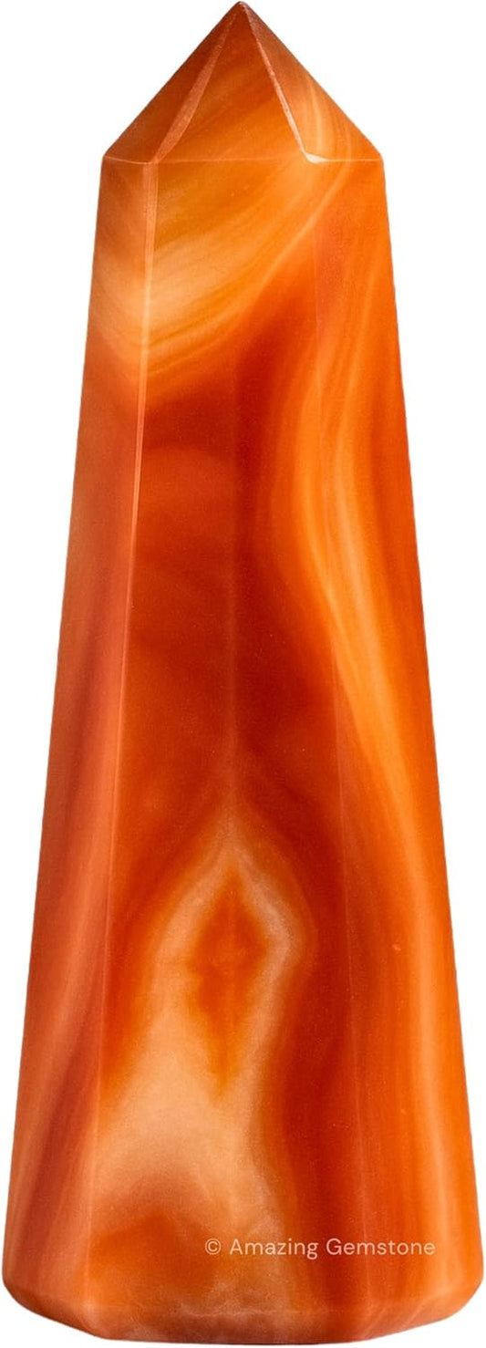 Amazing Gemstone Carnelian Onyx Crystal Towers - Natural Healing Crystal Point Obelisk for Reiki Healing and Crystal Grid (3 Inch)