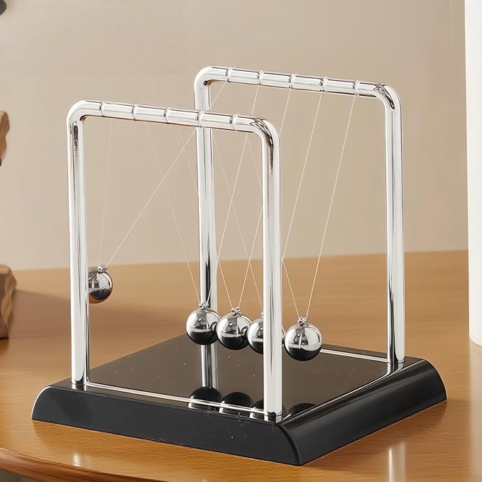 Newtons Cradle Balance Pendulum Balls, Swinging Kinetic Balls with Black Base, Science Physics Educational Learning Tool, Office Home Creative Decoration, Stress Relief Fidget Desk Toy (Large)