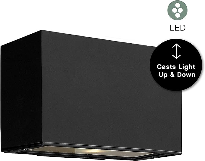 Hinkley Atlantis Extra Small Up/Down Wall Mount Outdoor Lantern - Aluminum, Etched Glass Lens, Integrated LED - Satin Black Finish