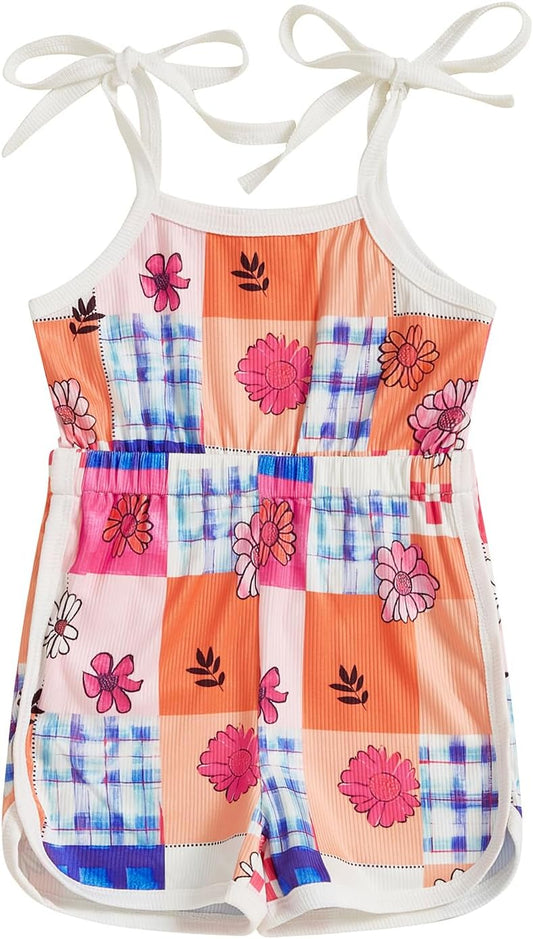 WZTYYDS Toddler Baby Girl Summer Clothes Floral Romper Tie-Up Strap Halter Jumpsuit Infant Summer Sling Playsuit 6M-3T
