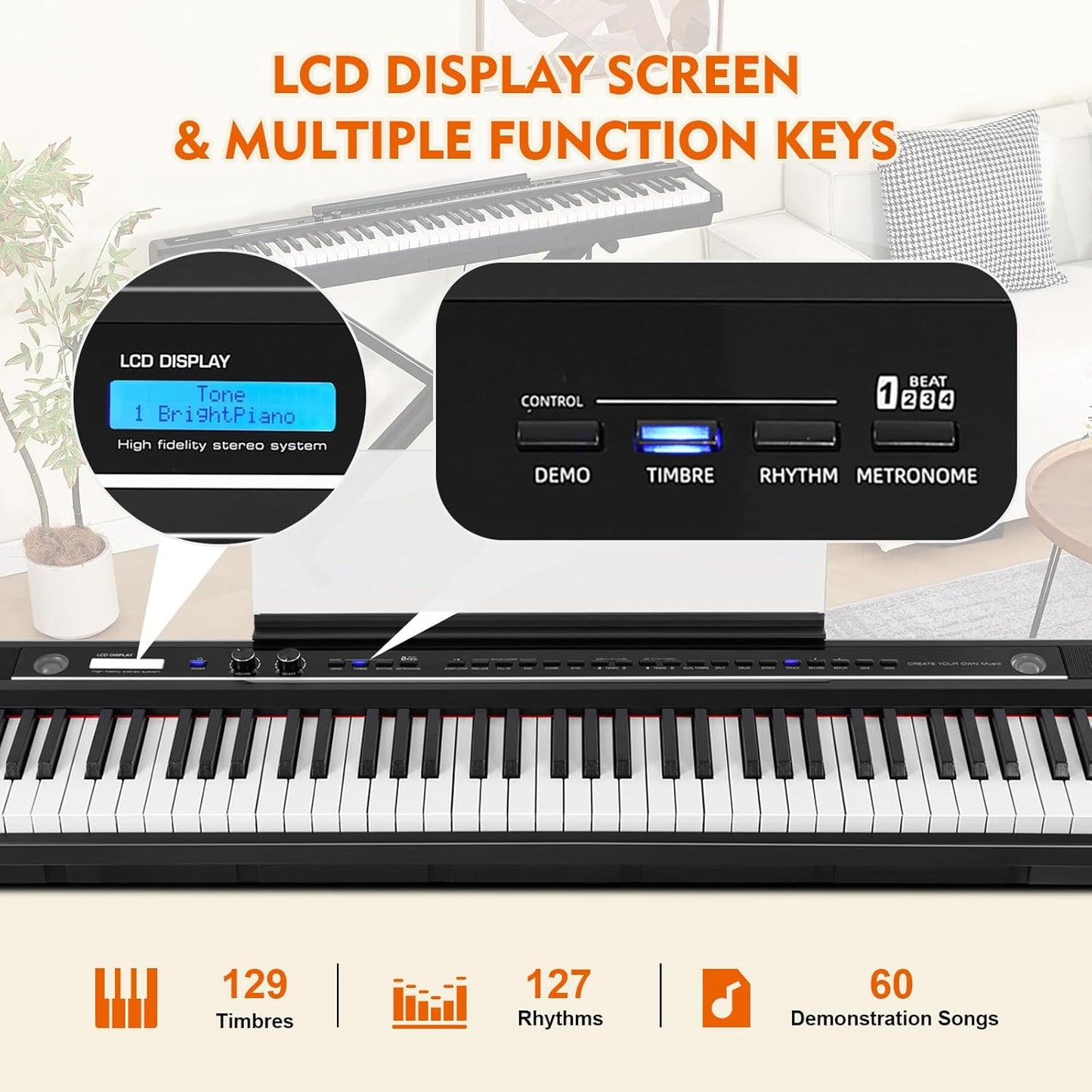 88 Key Piano Keyboard for Beginners, Full-Size Semi Weighted Digital Piano with 3-Pedal Unit, Removable Music Stand, LED Display Screen, Compact Design and MIDI Connection (Black-1)