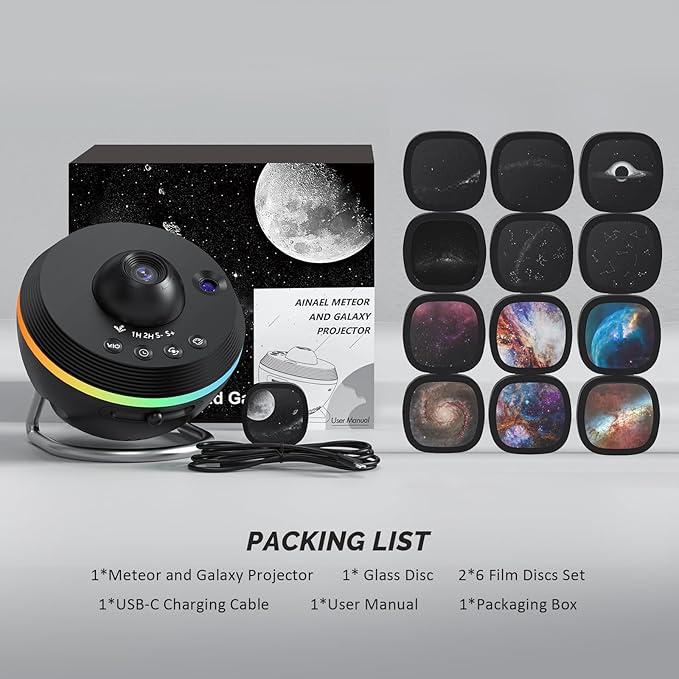 Galaxy Projector, Star Projector Home Planetarium Space Ceiling Starry Sky Night Light with Light Strip, Meteor and Galaxy Projector & 2 Filme Set for Kid Adult Gift