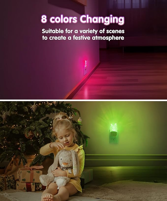 L LOHAS LED Kids Night Light, 8 RGB Color Changing Butterfly Night Lights with Dusk to Dawn Sensor, Acrylic Nursery Nightlight for Baby Room, Toddler Bedroom Decor & Gifts