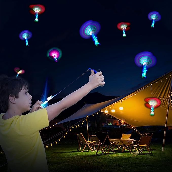 Slingshots Rocket Launcher for Kids, Finger Rocket Flying Copter with Led Lights- Flying Rockets Toys Summer Activities Camping Games Party Favor Gifts for Boys Girls Age 3+ (12 Pack)