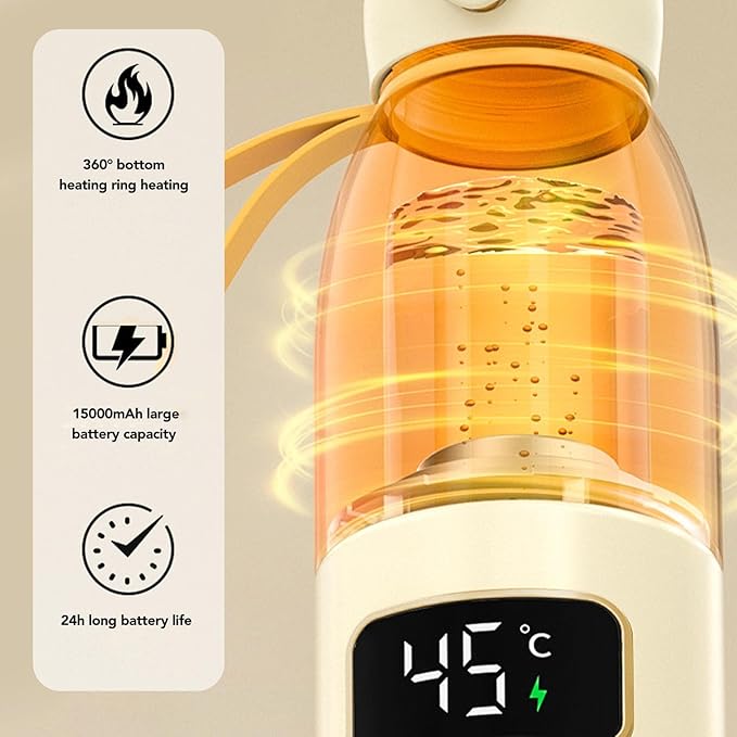 Portable Milk Kettle, 450ml Portable Bottle Warmer for Travel, Fast Heating Breast Milk and Formula Warmer, Smart Temperature Control, Electric Kettle for Car