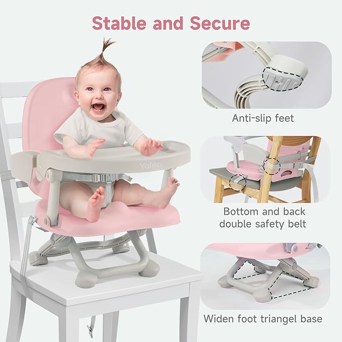 YOLEO Baby High Chair Booster Seat for Dining Table, Adjustable Height Travel Foldable High Chairs with Tray