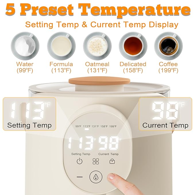 Instant Water Warmer, 2L Baby Formula Dispenser, 5 Temperature Control & 7x24H Keep Warm, Baby Bottle Warmer with Night Light, Hot Water Dispenser for All Bottles, Detachable Glass Tank